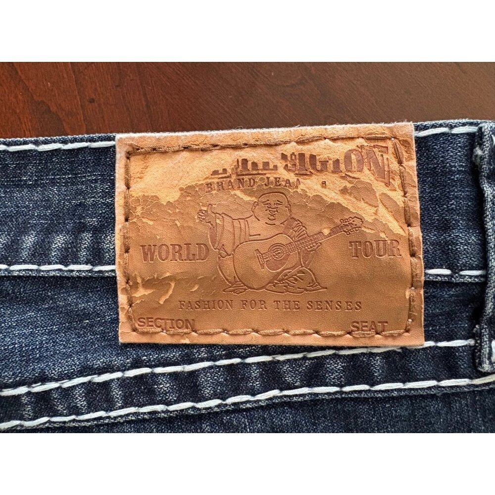 True Religion Y2K Super T World Tour Big Horseshoe Flap Jeans Dark Wash 36 x 33 - Picture 5 of 15